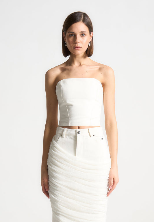 Denim Bandeau Corset Top - Off White